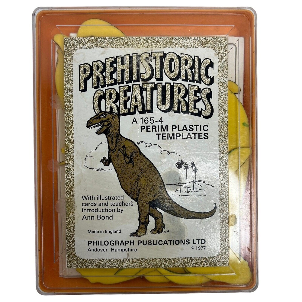 Philograph 1977 Prehistoric Creatures Plastic Dinosaur Templates Stencils Cards